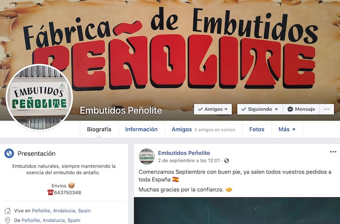 Perfil de Embutidos Peñolite en Facebook